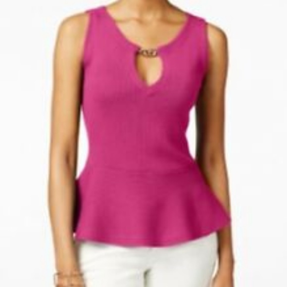 INC Hardware Keyhole Peplum Ribbed Knit Sleeveless - Picture 2 of 2